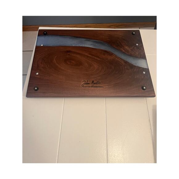 Handcrafted Walnut Blue Epoxy Waterfall Mid Century Modern MCM Charcuterie Board - Picture 4 of 5